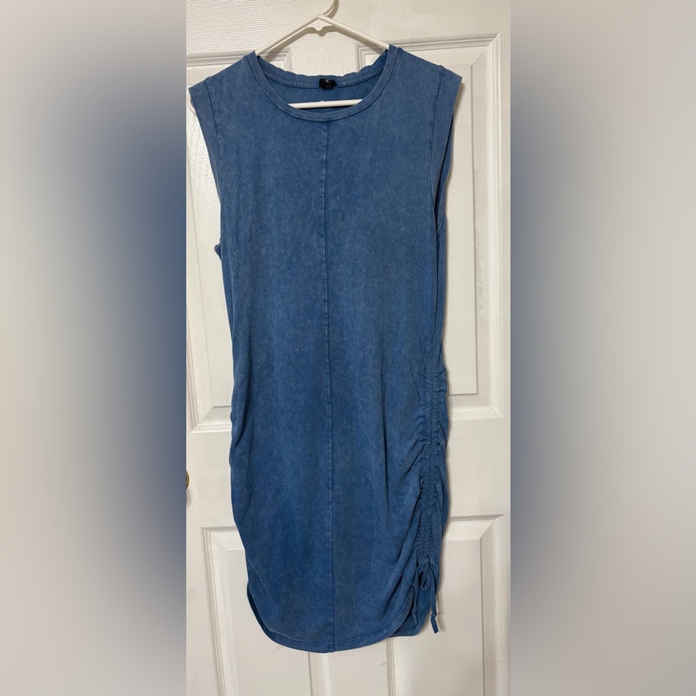 River Island Women’s Blue Sleeveless Midi Dress With Ruched Sides